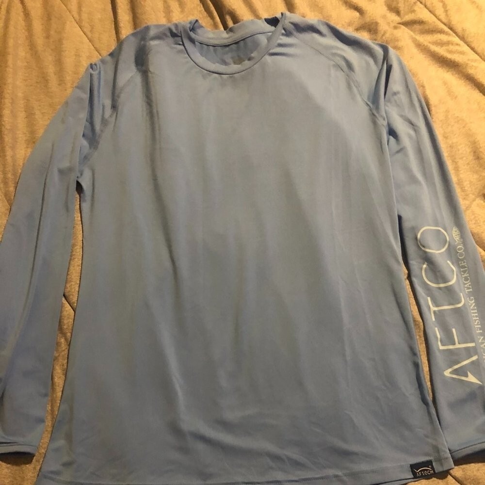 AFTCO Long Sleeve‎ Performance Fishing Sun Shirt Blue Large Thumbholes